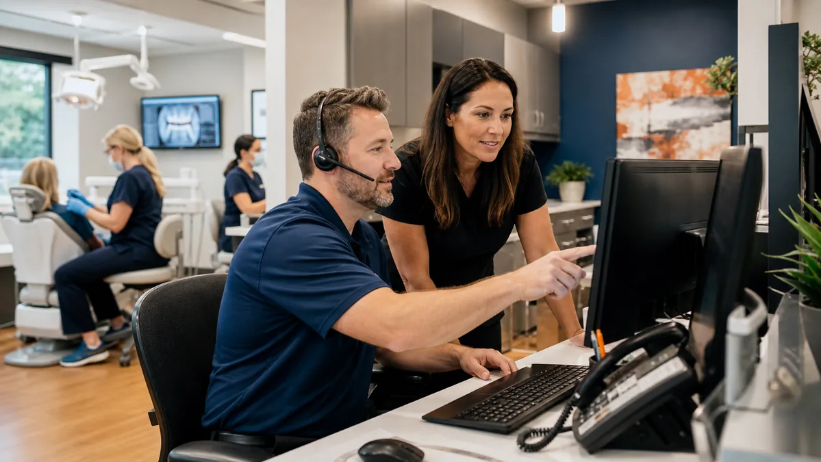 IT specialist supporting a dental office workstation