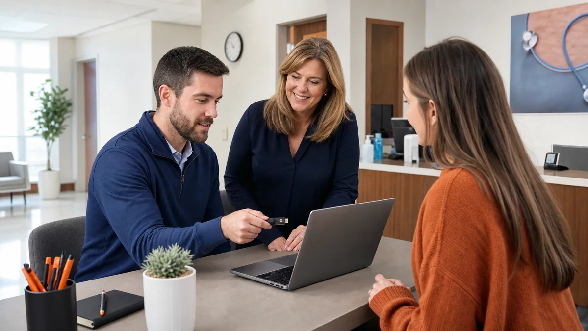 IT administrator securely onboarding a healthcare employee