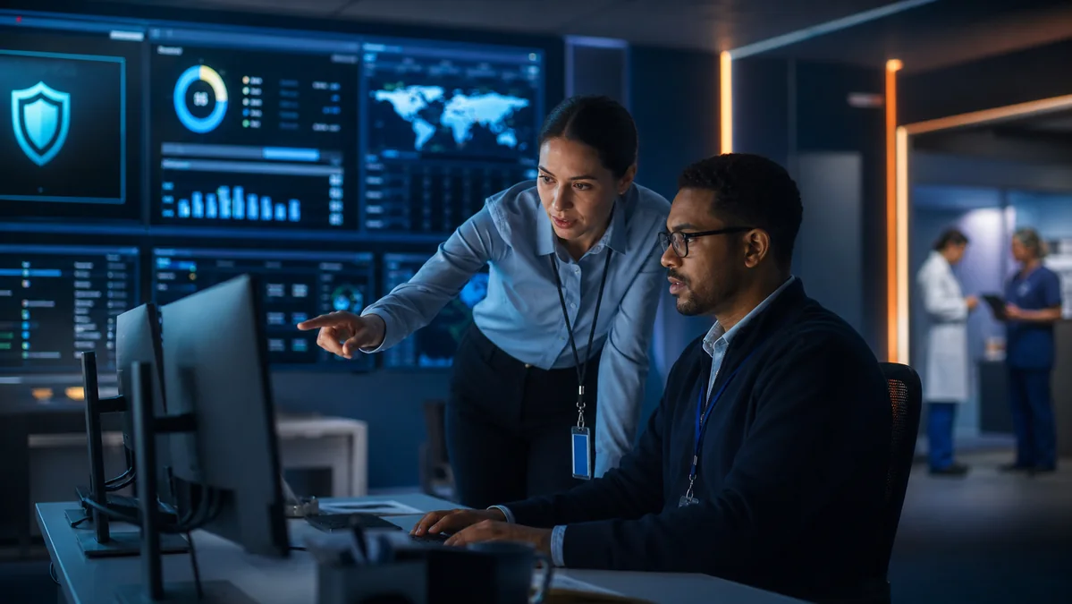 Healthcare security team monitoring ransomware readiness controls