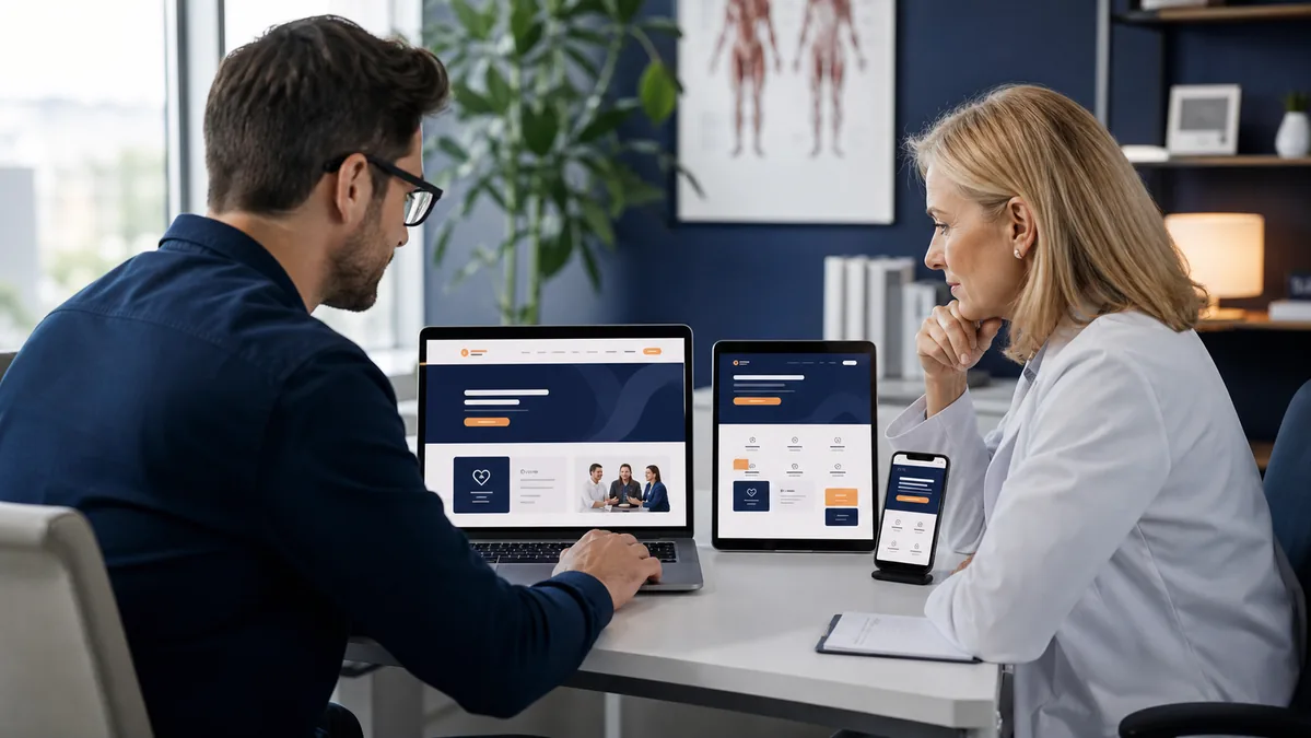 Healthcare team reviewing accessible website designs