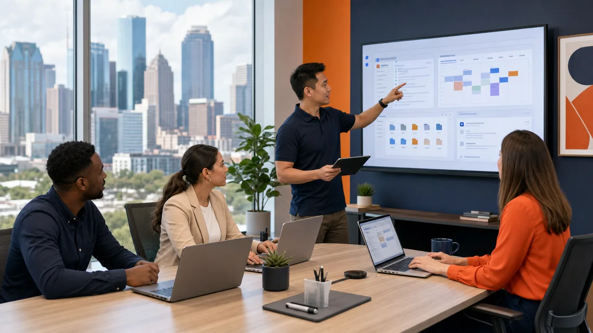Houston small business team planning secure cloud collaboration